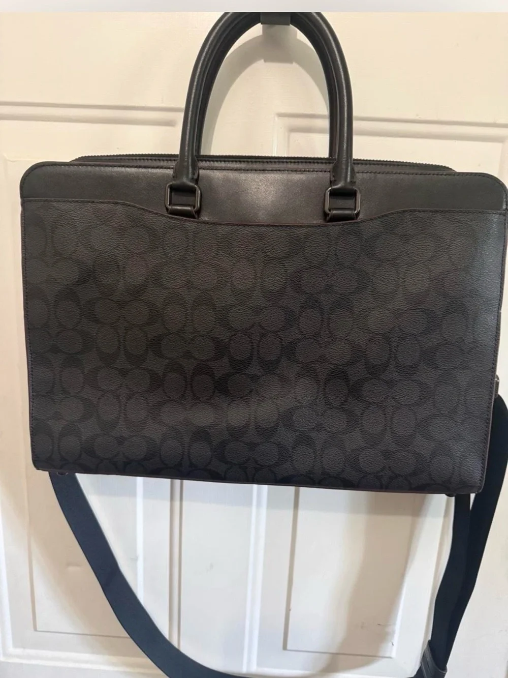 Authentic Coach Black Signature Laptop Briefcase with Shoulder Strap